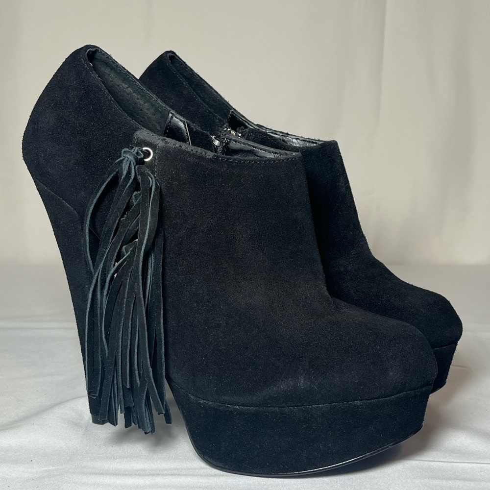 bebe Black Suede Wedge Booties